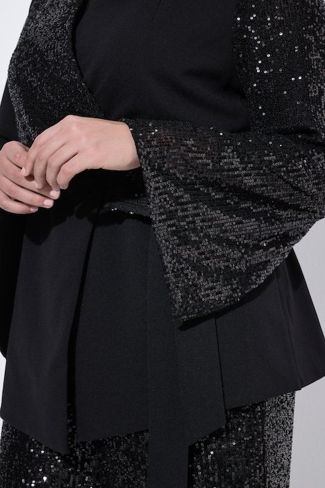 Blazer, Pailletten, Reverskragen, Wickeloptik, Langarm