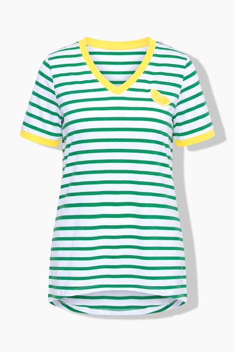 Striped Lemon Motif Short Sleeve Tunic Tee
