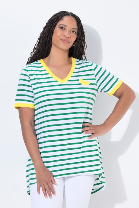 Striped Lemon Motif Short Sleeve Tunic Tee