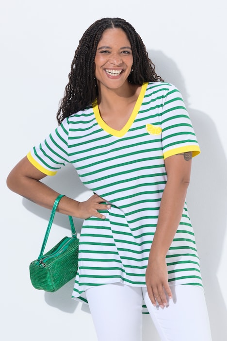 Striped Lemon Motif Short Sleeve Tunic Tee
