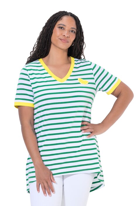 Striped Lemon Motif Short Sleeve Tunic Tee