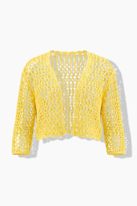 Strickjacke, oversized, offene Jacke, Lochstrick, 3/4-Ärmel