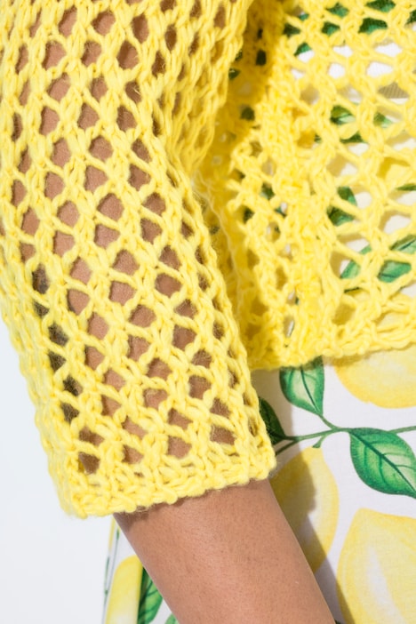 Strickjacke, oversized, offene Jacke, Lochstrick, 3/4-Ärmel