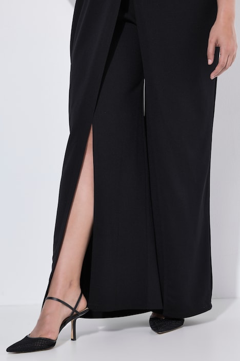 Jumpsuit, V-Ausschnitt, Brosche, weites Bein, ärmellos