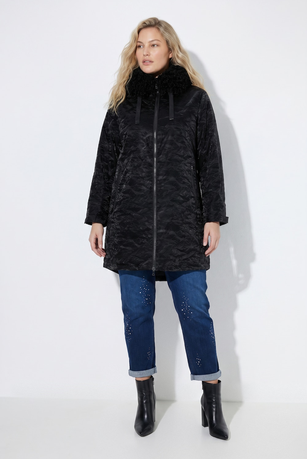 Shiny-Jacke, wasserabweisend, Kapuze, Teddyfleece