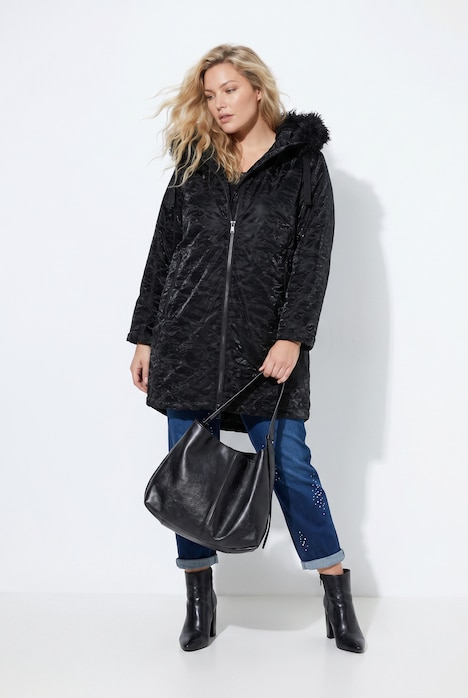 Shiny-Jacke, wasserabweisend, Kapuze, Teddyfleece