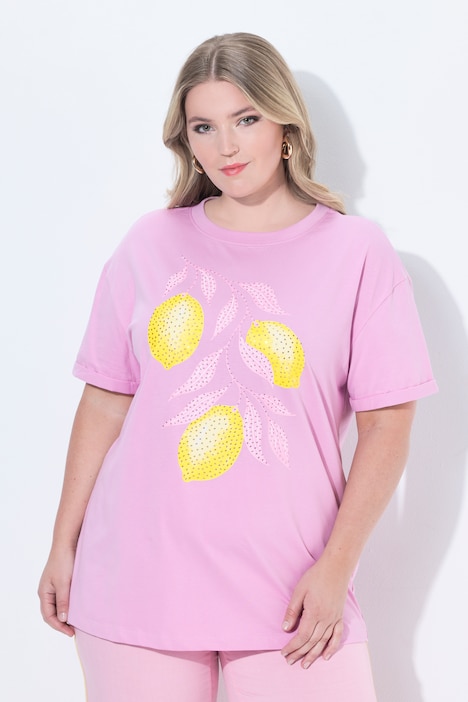 T-Shirt, Boxy Fit, Glitzersteinchen, Zitronen-Motiv