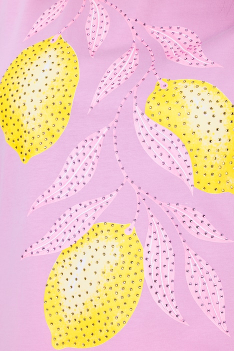 T-Shirt, Boxy Fit, Glitzersteinchen, Zitronen-Motiv