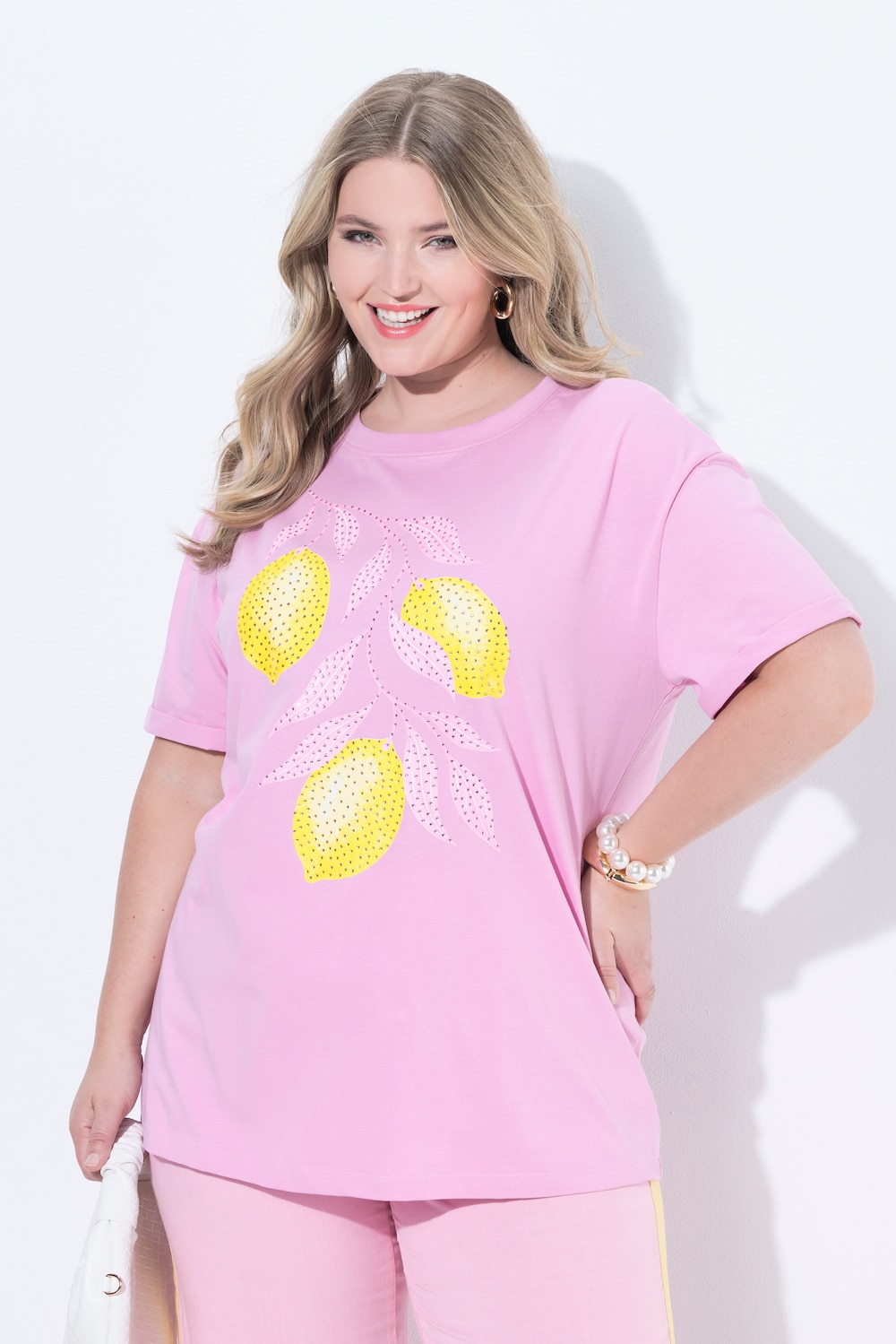 T-shirt, boxy fit, glittersteentjes, citroenmotief