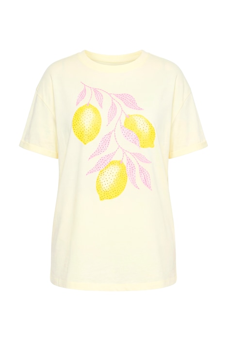 T-Shirt, Boxy Fit, Glitzersteinchen, Zitronen-Motiv