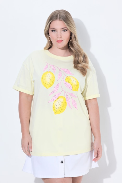 T-Shirt, Boxy Fit, Glitzersteinchen, Zitronen-Motiv