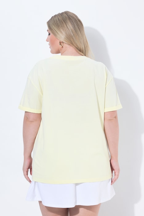 T-Shirt, Boxy Fit, Glitzersteinchen, Zitronen-Motiv