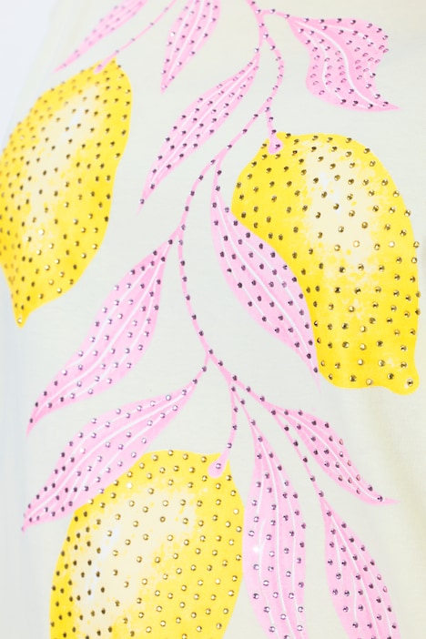 T-Shirt, Boxy Fit, Glitzersteinchen, Zitronen-Motiv