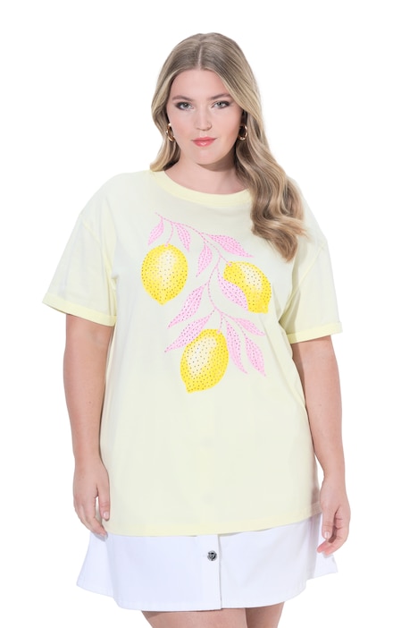 T-Shirt, Boxy Fit, Glitzersteinchen, Zitronen-Motiv