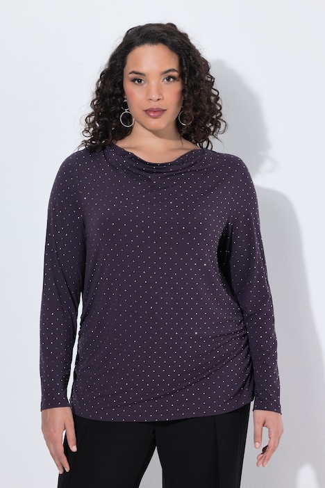 Skjorte, dekorative steiner, slim fit, drapert utringning, lange ermer