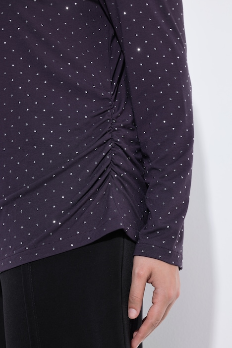 Skjorte, dekorative steiner, slim fit, drapert utringning, lange ermer