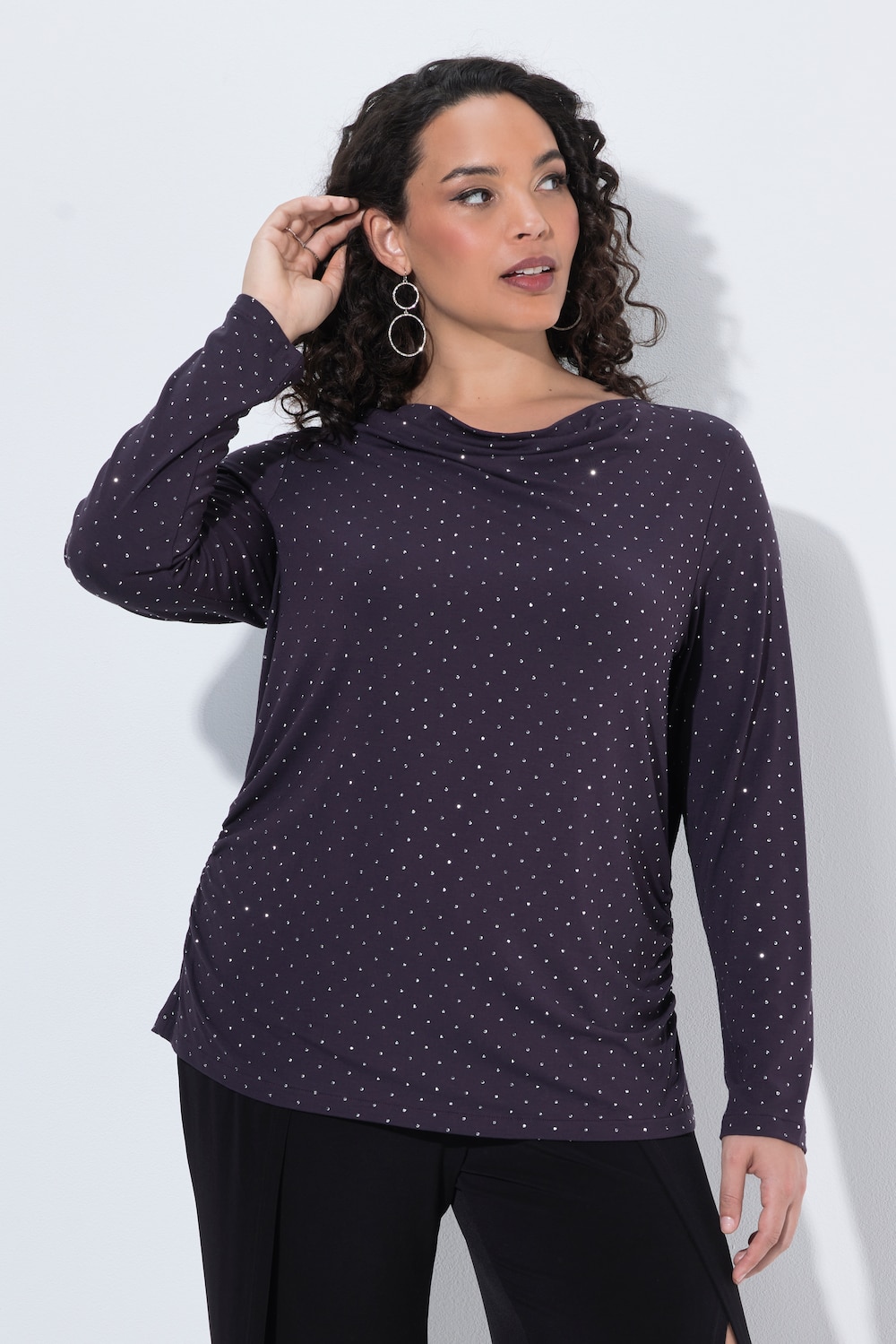 Skjorte, dekorative steiner, slim fit, drapert utringning, lange ermer