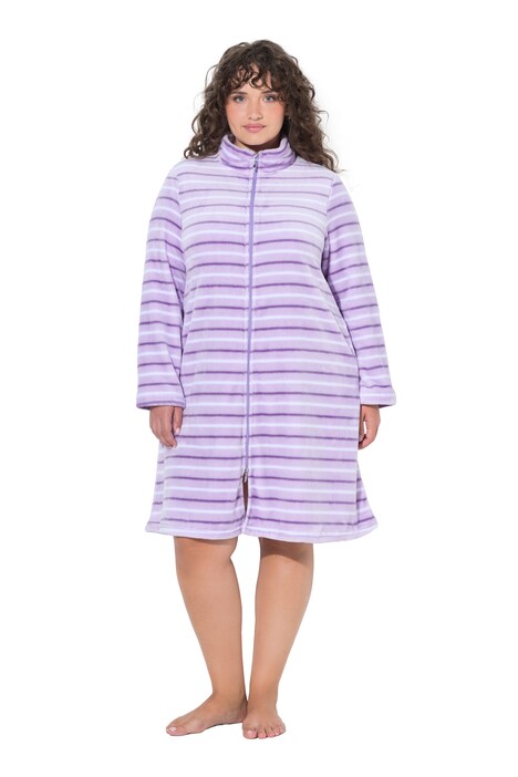 Striped Collared Zip-Up Bathrobe