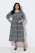 Wave Print 3/4 Sleeve Empire Waist Pocket Dress