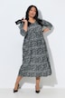 Wave Print 3/4 Sleeve Empire Waist Pocket Dress