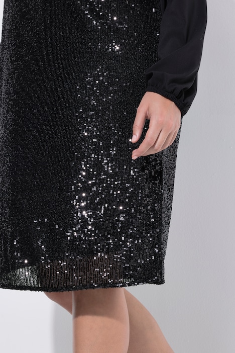 Paillettenkleid, Rundhals, Raglan-Langarm