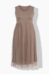 Robe midi, jupe plissée et décolleté rond, coupe évasée