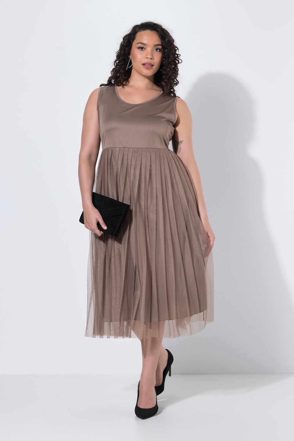 Midikleid, Plisseerock, A-Linie, Rundhalsausschnnitt