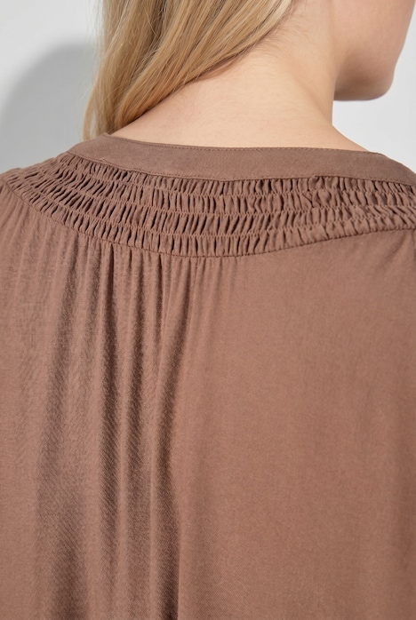 Bluse, gesmokter Rundhalsausschnitt, Langarm