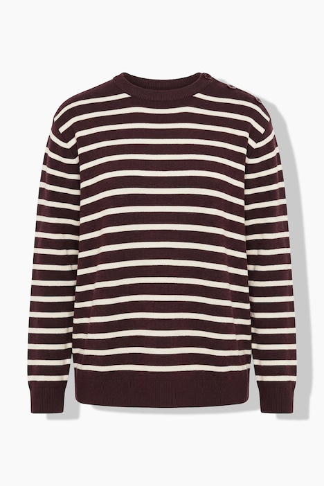 Pullover, Ringel, Knopfleiste, Rundhals, Langarm