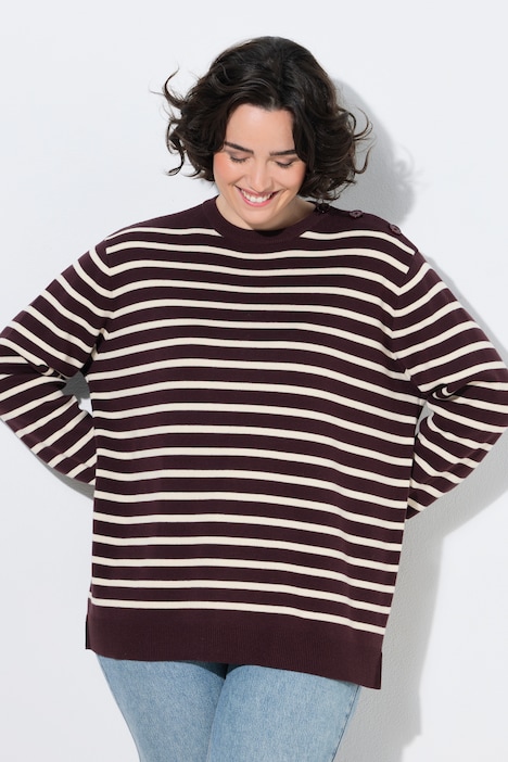 Pullover, Ringel, Knopfleiste, Rundhals, Langarm