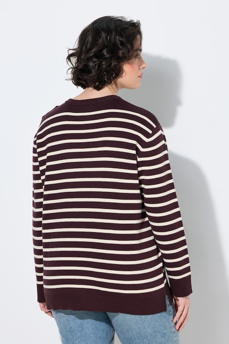 Pullover, Ringel, Knopfleiste, Rundhals, Langarm