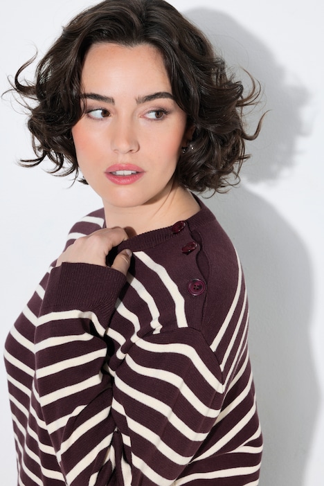 Pullover, Ringel, Knopfleiste, Rundhals, Langarm