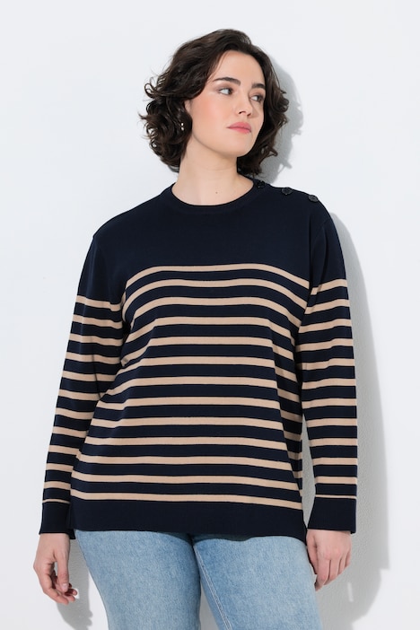Pullover, Ringel, Knopfleiste, Rundhals, Langarm