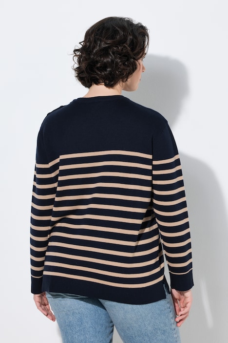Pullover, Ringel, Knopfleiste, Rundhals, Langarm