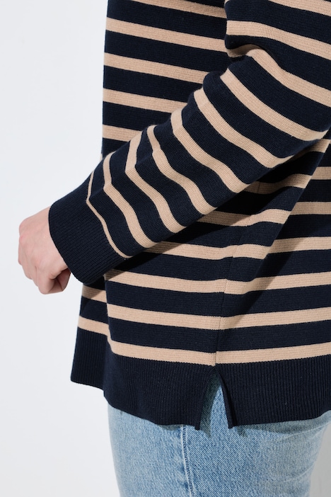 Pullover, Ringel, Knopfleiste, Rundhals, Langarm