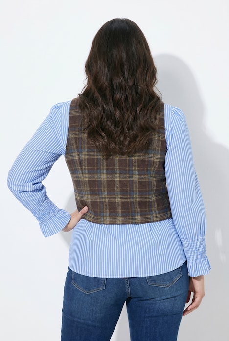 Gilet à carreaux, dentelle et  col en V, modèle sans manches