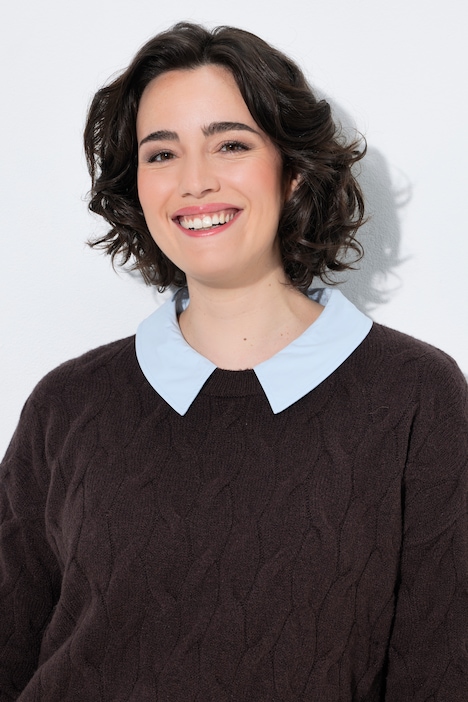 2-in-1-Pullover, Zopfmuster, Hemdkragen, Langarm