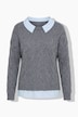 2-in-1-Pullover, Zopfmuster, Hemdkragen, Langarm