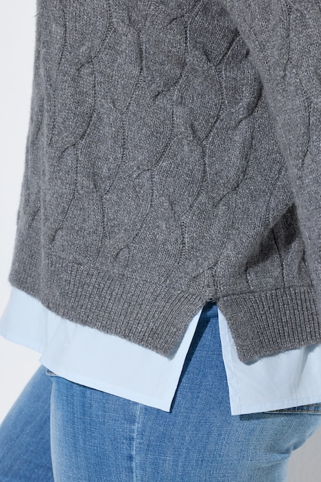2-in-1-Pullover, Zopfmuster, Hemdkragen, Langarm