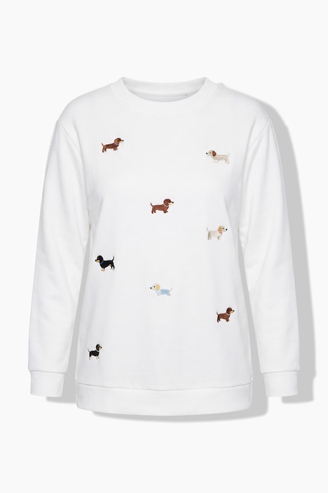 Sweater, Dackel-Stickerei, Rundhals, Langarm