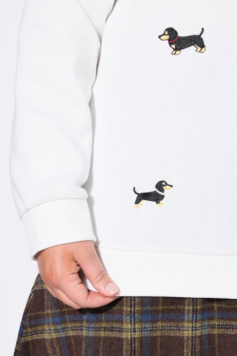 Sweater, Dackel-Stickerei, Rundhals, Langarm
