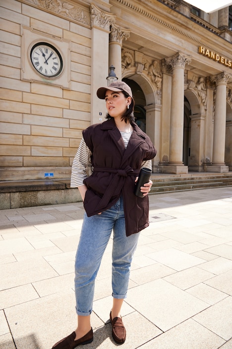 Doorgestikte bodywarmer, oversized, reverskraag, mouwloos