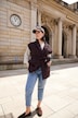 Doorgestikte bodywarmer, oversized, reverskraag, mouwloos