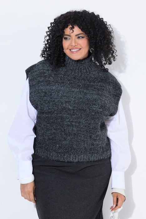Pull sans manches avec micro-paillettes, col montant