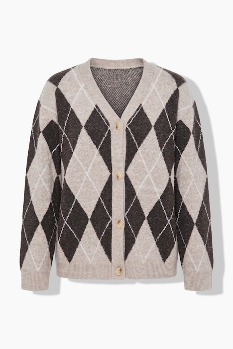 Strickjacke, Rauten, V-Ausschnitt, Langarm