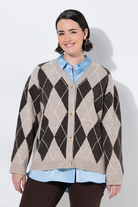 Strickjacke, Rauten, V-Ausschnitt, Langarm