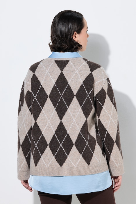 Strickjacke, Rauten, V-Ausschnitt, Langarm