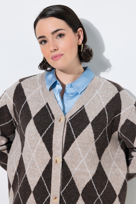 Strickjacke, Rauten, V-Ausschnitt, Langarm