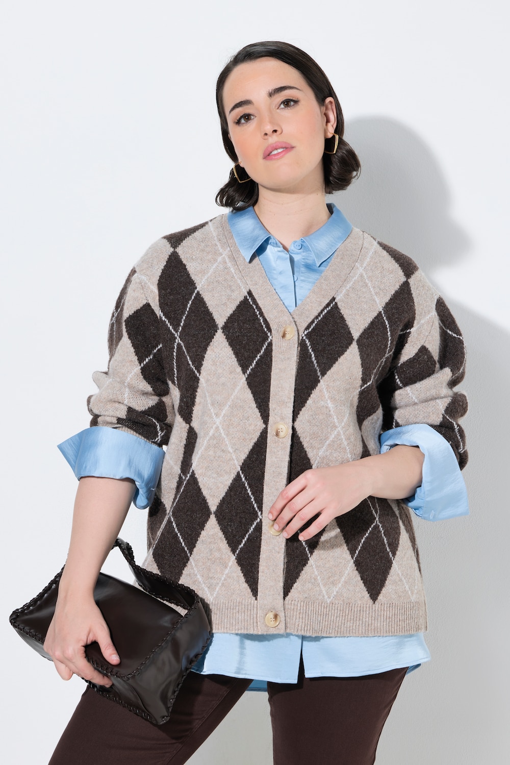 Strickjacke, Rauten, V-Ausschnitt, Langarm