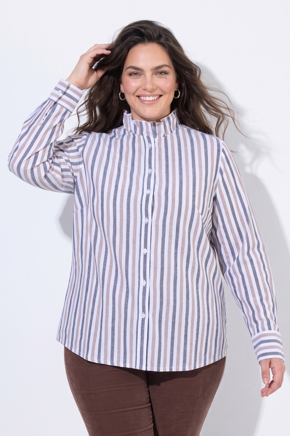 Bluse, Streifen, Rüschenkragen, Langarm